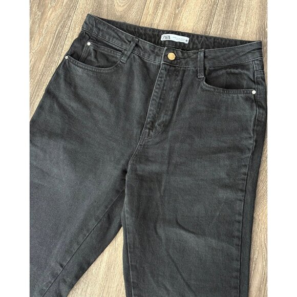 Zara Womens Size 10 x28" High-Waisted Distressed Straight Leg Jeans Black READ!! - Picture 2 of 9